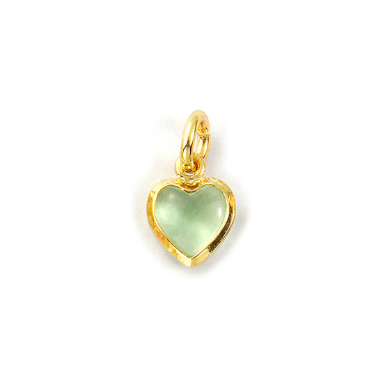 Изображение 2 PCs Eco-friendly Brass & Glass Valentine's Day Charms 18K Real Gold Plated Light Green Heart Mini 12mm x 7mm