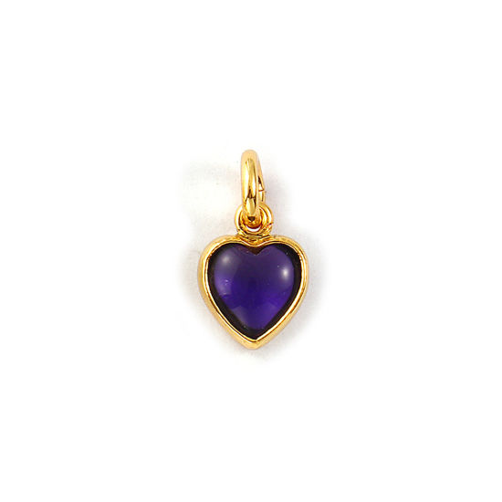 Изображение 2 PCs Eco-friendly Brass & Glass Valentine's Day Charms 18K Real Gold Plated Purple Heart Mini 12mm x 7mm