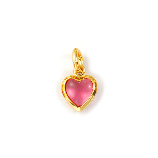 Изображение 2 PCs Eco-friendly Brass & Glass Valentine's Day Charms 18K Real Gold Plated Pink Heart Mini 12mm x 7mm