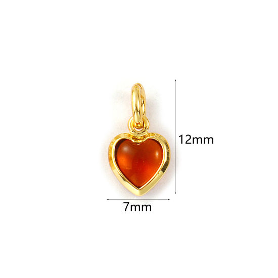 Изображение 2 PCs Eco-friendly Brass & Glass Valentine's Day Charms 18K Real Gold Plated Brown Heart Mini 12mm x 7mm