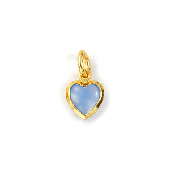 Изображение 2 PCs Eco-friendly Brass & Glass Valentine's Day Charms 18K Real Gold Plated Aqua Blue Heart Mini 12mm x 7mm