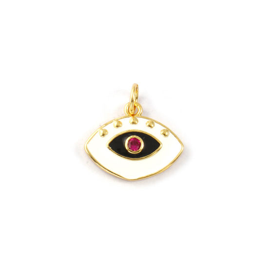 Immagine di 1 Piece Eco-friendly Brass Charms 18K Real Gold Plated White Enamel Eye Fuchsia Cubic Zirconia 16mm x 16mm
