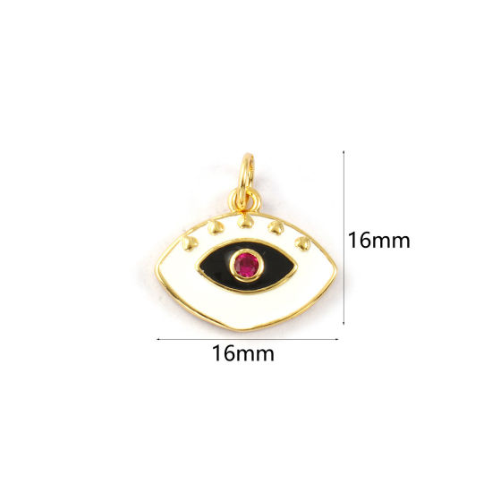 Immagine di 1 Piece Eco-friendly Brass Charms 18K Real Gold Plated White Enamel Eye Fuchsia Cubic Zirconia 16mm x 16mm