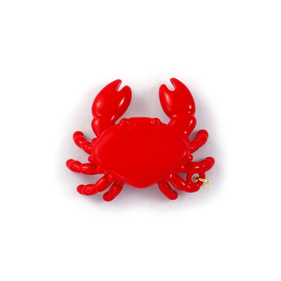Изображение 1 Piece Eco-friendly Brass Ocean Jewelry Pendants 18K Real Gold Plated Red Enamel Crab Animal 3D 3.9cm x 3.2cm