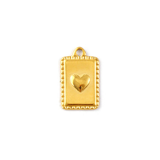 Изображение 1 Piece Eco-friendly PVD Vacuum Plating 304 Stainless Steel Valentine's Day Charms 18K Real Gold Plated Rectangle Heart 16mm x 10mm