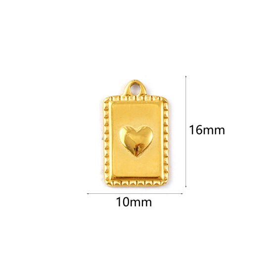Изображение 1 Piece Eco-friendly PVD Vacuum Plating 304 Stainless Steel Valentine's Day Charms 18K Real Gold Plated Rectangle Heart 16mm x 10mm