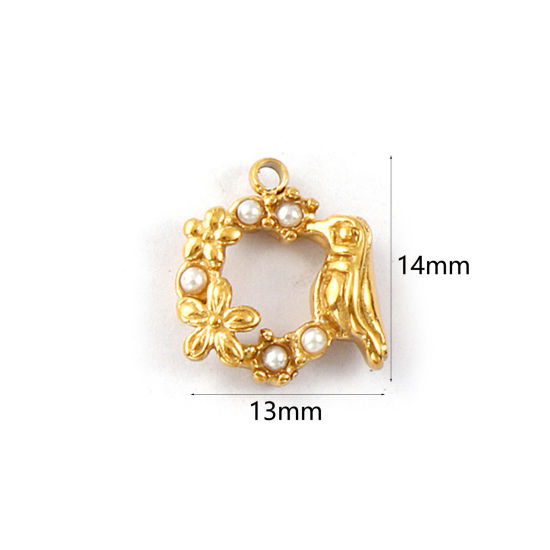 Изображение 1 Piece Eco-friendly PVD Vacuum Plating 304 Stainless Steel Charms 18K Real Gold Plated White Bird Animal Flower Acrylic Imitation Pearl 14mm x 13mm