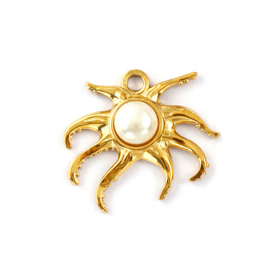 Изображение 1 Piece Eco-friendly PVD Vacuum Plating 304 Stainless Steel Galaxy Charms 18K Real Gold Plated Sun Acrylic Imitation Pearl 3cm x 2.7cm