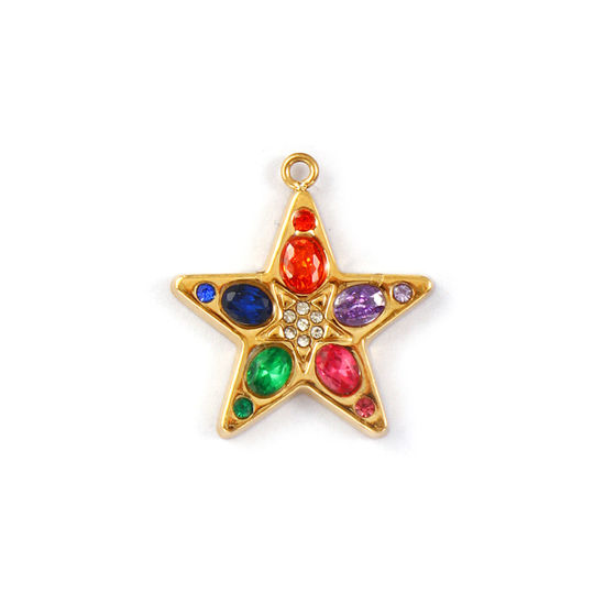 Изображение 1 Piece Eco-friendly PVD Vacuum Plating 304 Stainless Steel Galaxy Charms 18K Real Gold Plated Pentagram Star Micro Pave Multicolor Rhinestone 22.5mm x 21mm