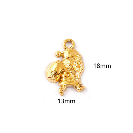 Изображение 1 Piece Eco-friendly PVD Vacuum Plating 304 Stainless Steel Charms 18K Real Gold Plated Christmas Santa Claus 18mm x 13mm