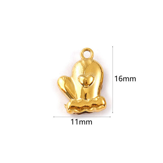 Изображение 1 Piece Eco-friendly PVD Vacuum Plating 304 Stainless Steel Christmas Charms 18K Real Gold Plated Glove Heart 3D 16mm x 11mm