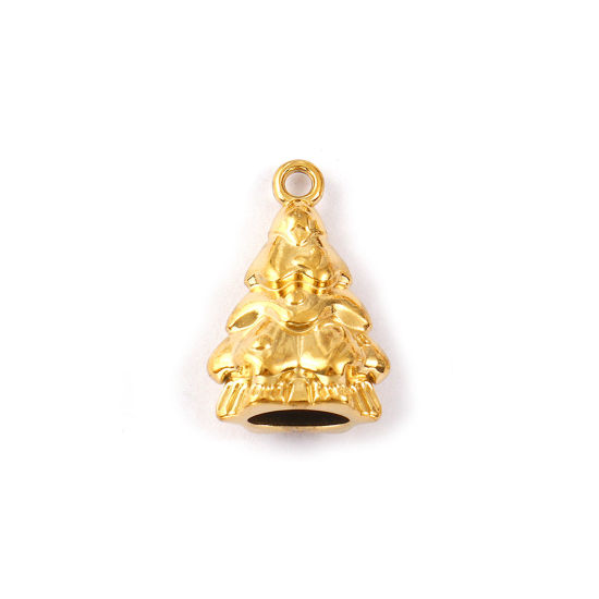 Изображение 1 Piece Eco-friendly PVD Vacuum Plating 304 Stainless Steel Charms 18K Real Gold Plated Christmas Tree 3D 22mm x 14.5mm