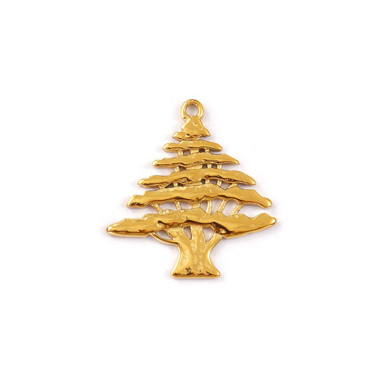 Изображение 1 Piece Eco-friendly PVD Vacuum Plating 304 Stainless Steel Charms 18K Real Gold Plated Christmas Tree Hollow 29mm x 28mm