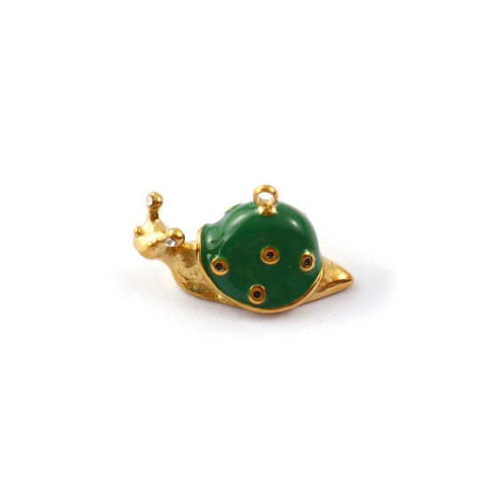 1 Piece Eco-friendly PVD Vacuum Plating 304 Stainless Steel Charms 18K Real Gold Plated Green Enamel Snail Animal 3D 20mm x 11mm の画像