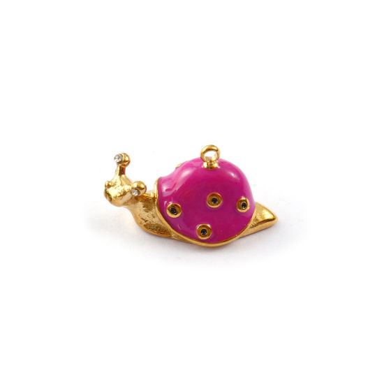 1 Piece Eco-friendly PVD Vacuum Plating 304 Stainless Steel Charms 18K Real Gold Plated Purple Enamel Snail Animal 3D 20mm x 11mm の画像