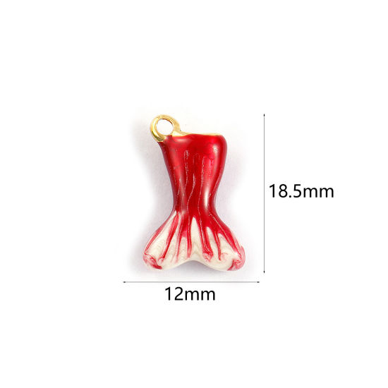 Picture of 2 PCs Eco-friendly PVD Vacuum Plating 304 Stainless Steel Charms 18K Real Gold Plated Red Enamel Fishtail Pearlized 18.5mm x 12mm