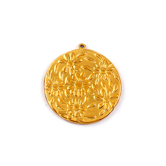 Изображение 2 PCs Eco-friendly PVD Vacuum Plating 304 Stainless Steel Pendants 18K Real Gold Plated Round Disc Daisy Flower 3.3cm x 3.1cm
