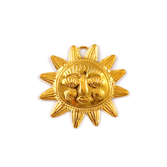 Изображение 2 PCs Eco-friendly PVD Vacuum Plating 304 Stainless Steel Galaxy Pendants 18K Real Gold Plated Sun Face 4.5cm x 3.9cm