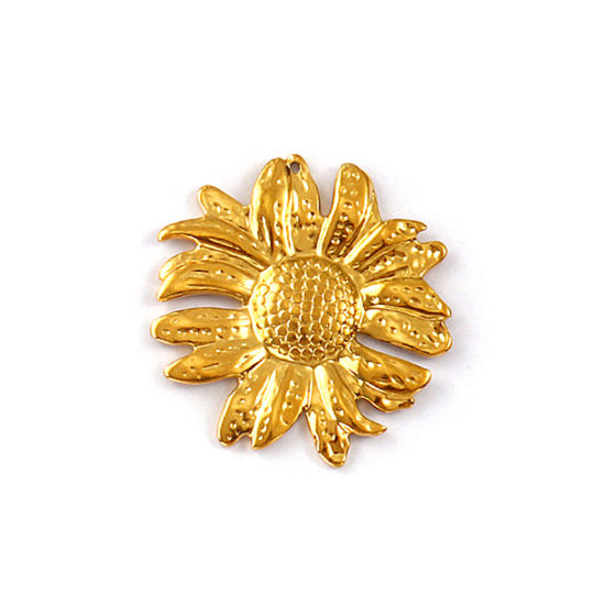 Изображение 2 PCs Eco-friendly PVD Vacuum Plating 304 Stainless Steel Pendants 18K Real Gold Plated Sunflower 3.7cm x 3.4cm