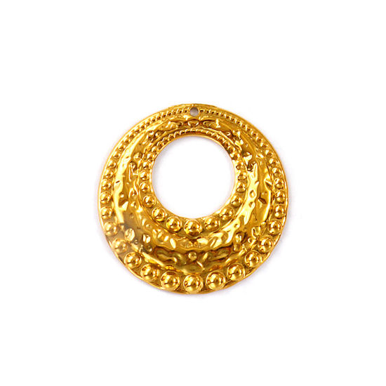 Изображение 2 PCs Eco-friendly PVD Vacuum Plating 304 Stainless Steel Pendants 18K Real Gold Plated Circle Ring Hollow 4cm Dia.