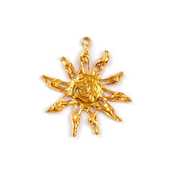 Изображение 2 PCs Eco-friendly PVD Vacuum Plating 304 Stainless Steel Galaxy Pendants 18K Real Gold Plated Sun Hollow 3.8cm x 3.5cm