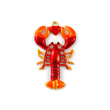 1 Pièce Pendentifs en 304 Acier Inoxydable Revêtement sous Vide PVD Respectueux de l'Environnement Bijoux d'Océan Plaqué Or Véritable 18K Rouge Émail Homard 5.3cm x 3.2cm
