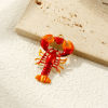 Picture of 1 Piece Eco-friendly PVD Vacuum Plating 304 Stainless Steel Ocean Jewelry Pendants 18K Real Gold Plated Red Enamel Lobster 5.3cm x 3.2cm