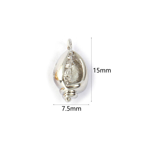 Изображение 2 PCs Eco-friendly Brass Charms Real Platinum Plated Conch/ Sea Snail 3D Clear Cubic Zirconia 15mm x 7.5mm