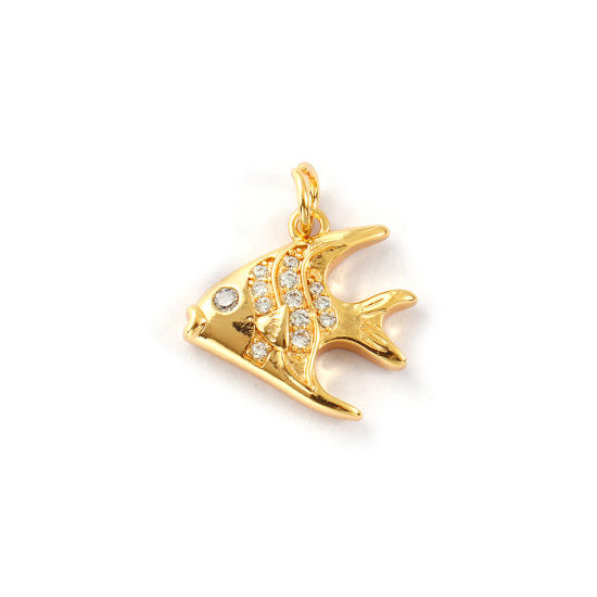 Изображение 2 PCs Eco-friendly Brass Ocean Jewelry Charms 18K Real Gold Plated Tropical Fish Micro Pave Clear Cubic Zirconia 18mm x 16mm