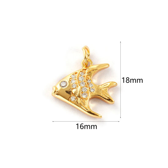 Изображение 2 PCs Eco-friendly Brass Ocean Jewelry Charms 18K Real Gold Plated Tropical Fish Micro Pave Clear Cubic Zirconia 18mm x 16mm