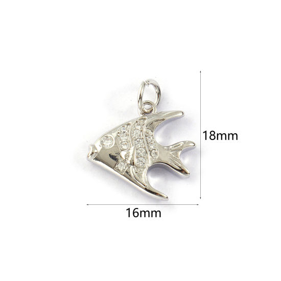 Изображение 2 PCs Eco-friendly Brass Ocean Jewelry Charms Real Platinum Plated Tropical Fish Micro Pave Clear Cubic Zirconia 18mm x 16mm