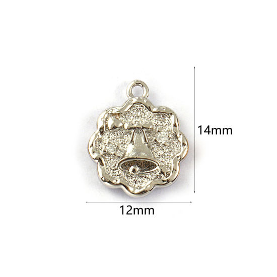 Immagine di 2 PCs Eco-friendly Brass Charms Real Platinum Plated Flower Christmas Jingle Bell Double Sided Clear Cubic Zirconia 14mm x 12mm