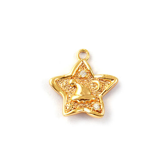 Immagine di 2 PCs Eco-friendly Brass Charms 18K Real Gold Plated Pentagram Star Christmas Hats Double Sided Clear Cubic Zirconia 14.5mm x 14mm