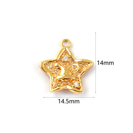Immagine di 2 PCs Eco-friendly Brass Charms 18K Real Gold Plated Pentagram Star Christmas Hats Double Sided Clear Cubic Zirconia 14.5mm x 14mm