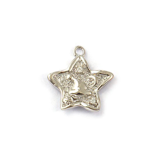 Immagine di 2 PCs Eco-friendly Brass Charms Real Platinum Plated Pentagram Star Christmas Hats Double Sided Clear Cubic Zirconia 14.5mm x 14mm