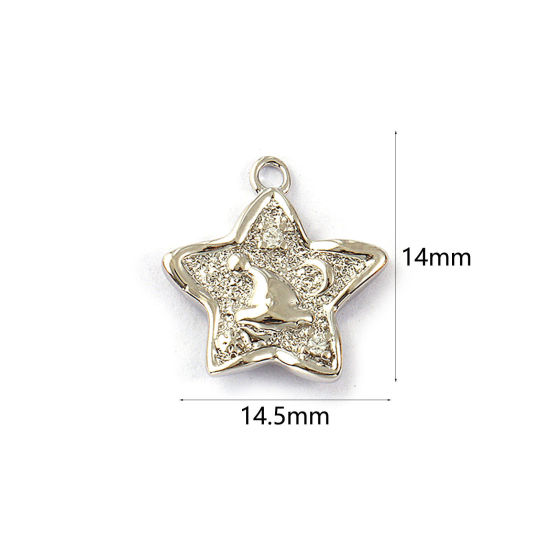Immagine di 2 PCs Eco-friendly Brass Charms Real Platinum Plated Pentagram Star Christmas Hats Double Sided Clear Cubic Zirconia 14.5mm x 14mm