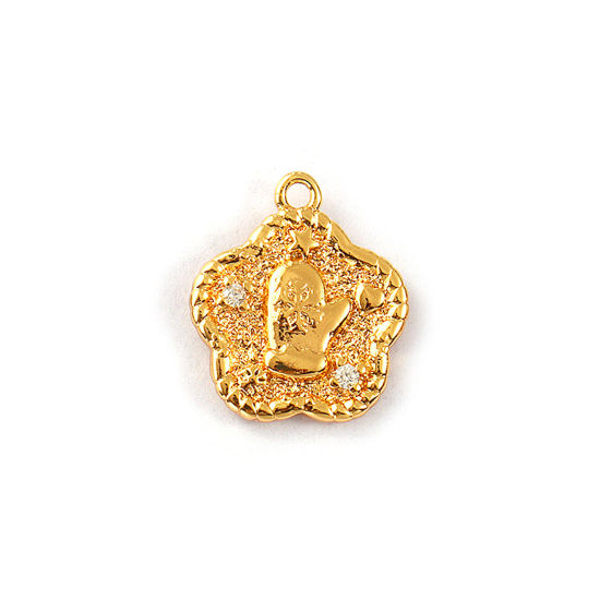 Immagine di 2 PCs Eco-friendly Brass Christmas Charms 18K Real Gold Plated Flower Glove Double Sided Clear Cubic Zirconia 14mm x 12.5mm