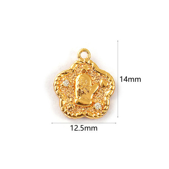 Immagine di 2 PCs Eco-friendly Brass Christmas Charms 18K Real Gold Plated Flower Glove Double Sided Clear Cubic Zirconia 14mm x 12.5mm