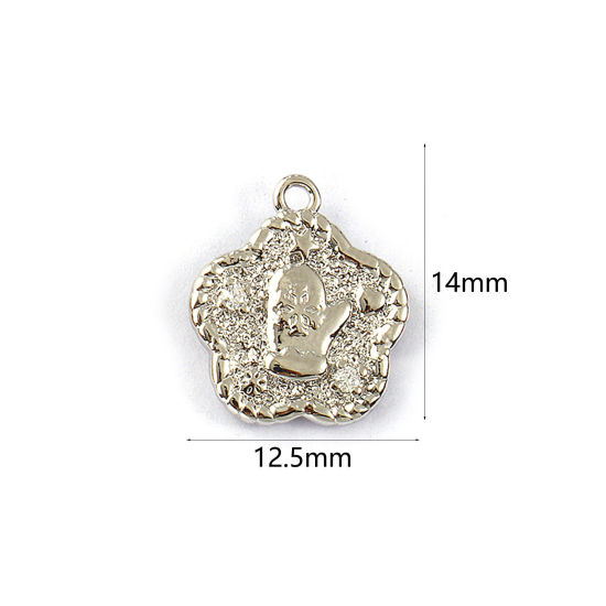 Immagine di 2 PCs Eco-friendly Brass Christmas Charms Real Platinum Plated Flower Glove Double Sided Clear Cubic Zirconia 14mm x 12.5mm