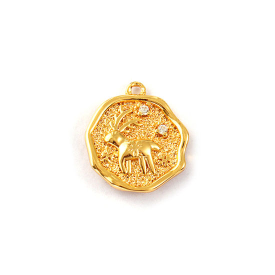 Immagine di 2 PCs Eco-friendly Brass Charms 18K Real Gold Plated Irregular Christmas Reindeer Double Sided Clear Cubic Zirconia 16mm x 14mm