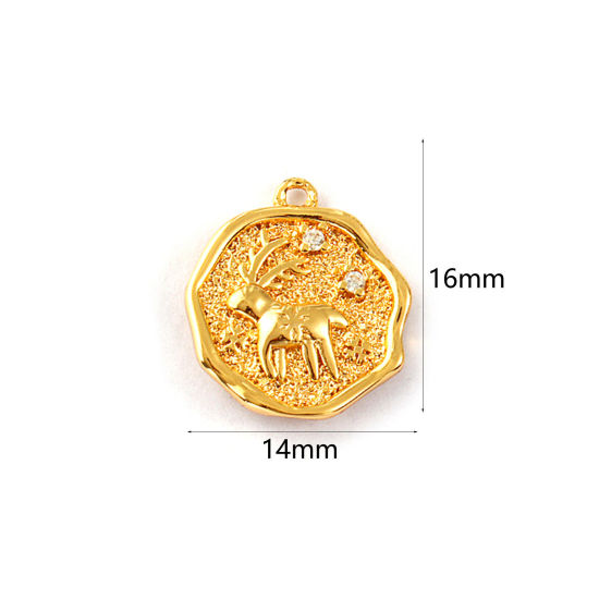 Immagine di 2 PCs Eco-friendly Brass Charms 18K Real Gold Plated Irregular Christmas Reindeer Double Sided Clear Cubic Zirconia 16mm x 14mm