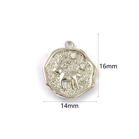 Immagine di 2 PCs Eco-friendly Brass Charms Real Platinum Plated Irregular Christmas Reindeer Double Sided Clear Cubic Zirconia 16mm x 14mm