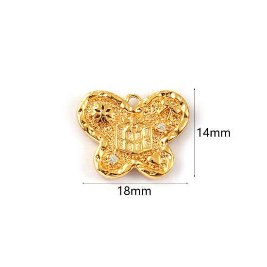 Immagine di 2 PCs Eco-friendly Brass Christmas Charms 18K Real Gold Plated Butterfly Animal Gift Box Double Sided Clear Cubic Zirconia 18mm x 14mm