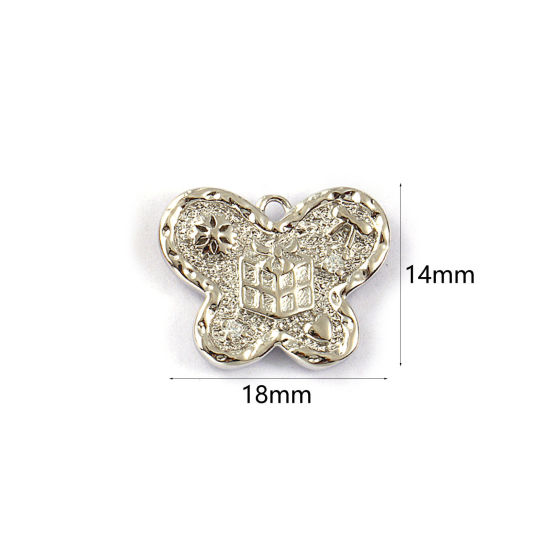 Immagine di 2 PCs Eco-friendly Brass Christmas Charms Real Platinum Plated Butterfly Animal Gift Box Double Sided Clear Cubic Zirconia 18mm x 14mm