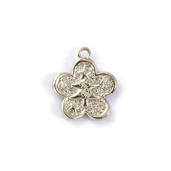 Immagine di 2 PCs Eco-friendly Brass Charms Real Platinum Plated Flower Christmas Tree Double Sided Clear Cubic Zirconia 14mm x 12mm