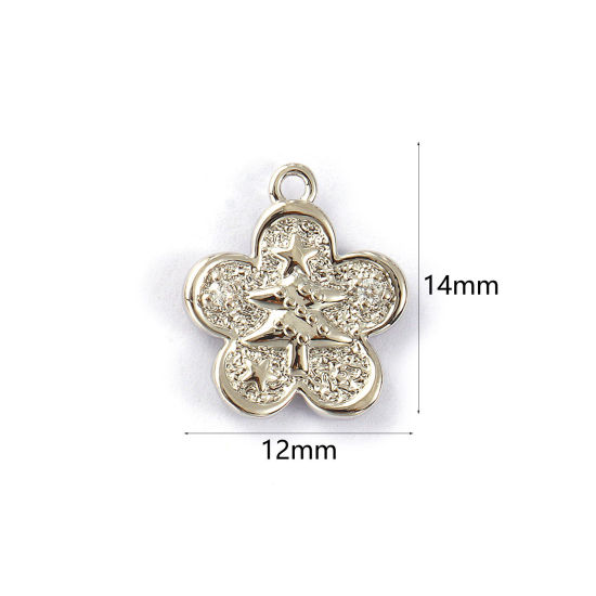 Immagine di 2 PCs Eco-friendly Brass Charms Real Platinum Plated Flower Christmas Tree Double Sided Clear Cubic Zirconia 14mm x 12mm