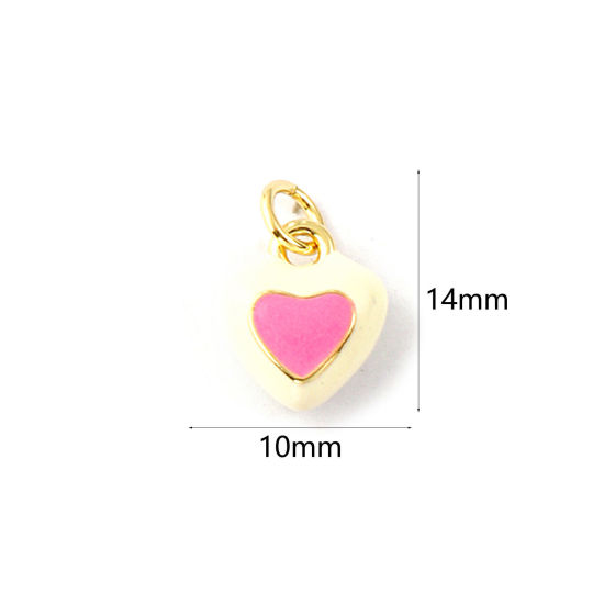 2 PCs Eco-friendly Brass Valentine's Day Charms 18K Real Gold Plated Pink Enamel Heart 14mm x 10mm の画像