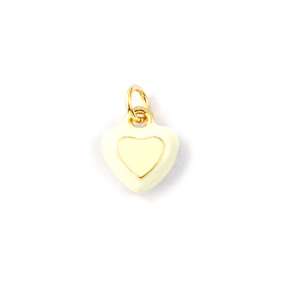 2 PCs Eco-friendly Brass Valentine's Day Charms 18K Real Gold Plated Beige Enamel Heart 14mm x 10mm の画像