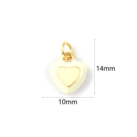 2 PCs Eco-friendly Brass Valentine's Day Charms 18K Real Gold Plated Beige Enamel Heart 14mm x 10mm の画像