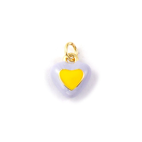 2 PCs Eco-friendly Brass Valentine's Day Charms 18K Real Gold Plated Yellow Enamel Heart 14mm x 10mm の画像